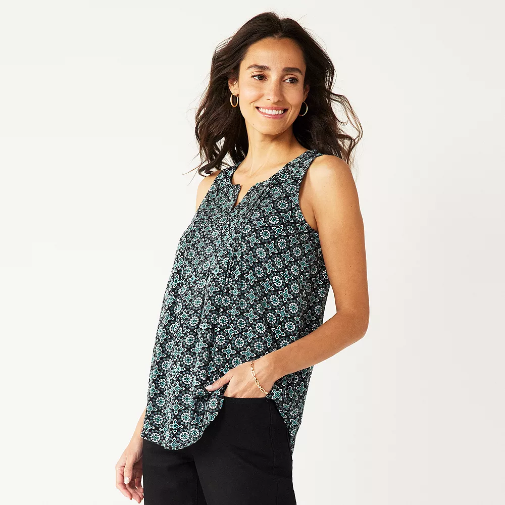 Women's Croft & Barrow® Pintuck Splitneck Sleeveless Top 4 Women's Croft & Barrow® Pintuck Splitneck Sleeveless Top - Image 4