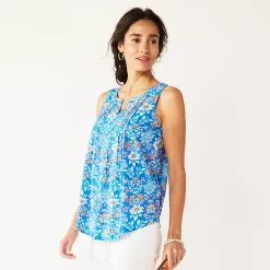 Women's Croft & Barrow® Pintuck Splitneck Sleeveless Top 18 Women's Croft & Barrow® Pintuck Splitneck Sleeveless Top -Cuddl Duds SHOP 4799269 Blue Floral Medallion