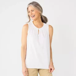 Women's Croft & Barrow® Pintuck Splitneck Sleeveless Top