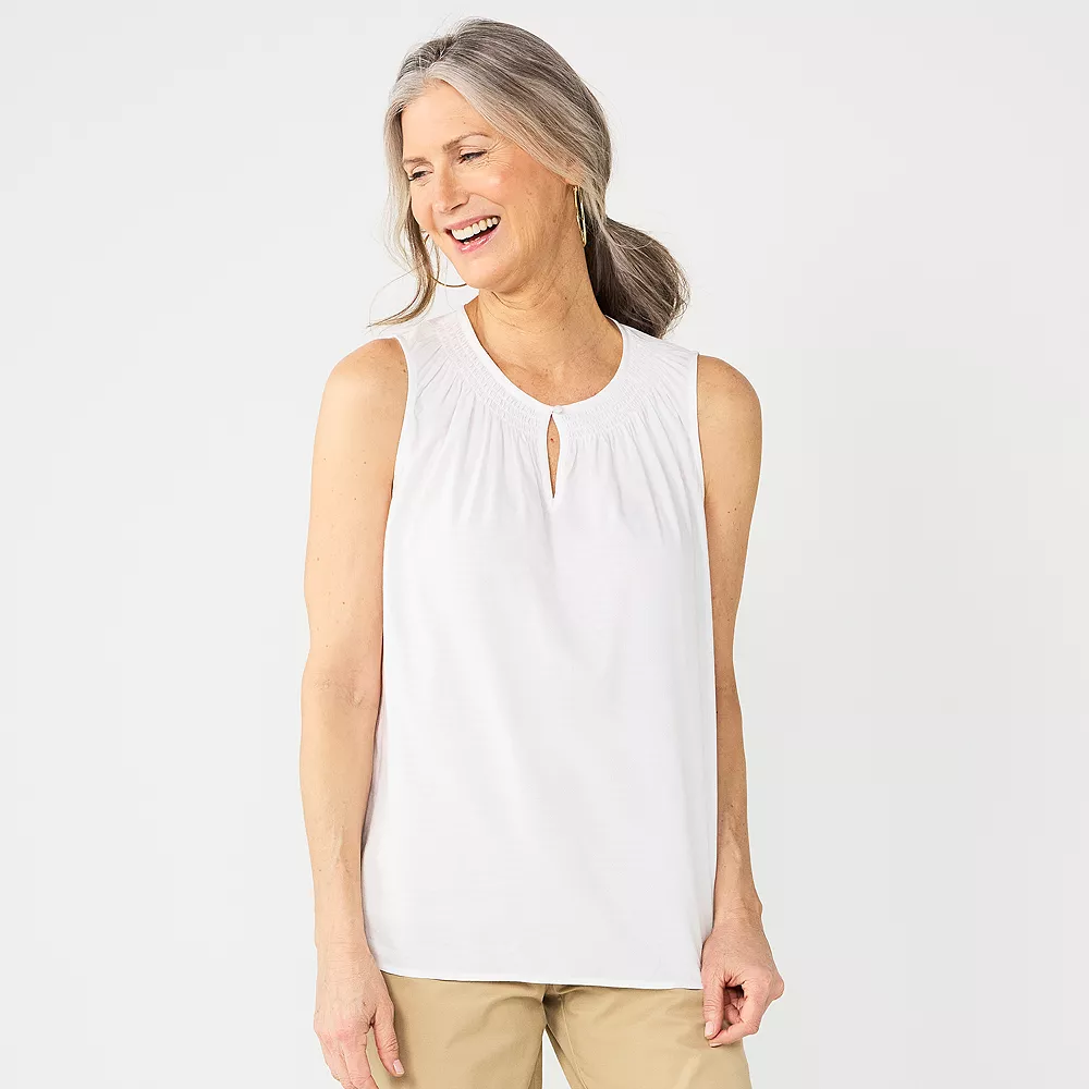 Women's Croft & Barrow® Pintuck Splitneck Sleeveless Top 1 Women's Croft & Barrow® Pintuck Splitneck Sleeveless Top