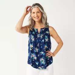 Women's Croft & Barrow® Pintuck Splitneck Sleeveless Top 13 Women's Croft & Barrow® Pintuck Splitneck Sleeveless Top -Cuddl Duds SHOP 4799269 Navy Blue Floral
