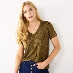 Women's Nine West Essential V-Neck Tee -Cuddl Duds SHOP 4841148 Brown Cobble Dot