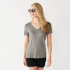 Women's Nine West Essential V-Neck Tee -Cuddl Duds SHOP 4841148 Dark Storm Heather