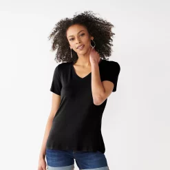 Women's Nine West Essential V-Neck Tee -Cuddl Duds SHOP 4841148 Mineral Black