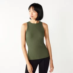 Women's Nine West Ribbed Tank -Cuddl Duds SHOP 4841430 Infantry Olive
