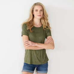 Women's Nine West Essential Crewneck Tee -Cuddl Duds SHOP 4911743 Olive Sage Heather