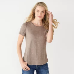 Women's Nine West Essential Crewneck Tee -Cuddl Duds SHOP 4911743 Tan Heather