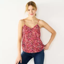 Women's Nine West V-Neck Layering Camisole -Cuddl Duds SHOP 4951519 Pink Floral