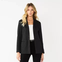 Women's Nine West Relaxed Blazer -Cuddl Duds SHOP 4951623 Charcoal Herringbone