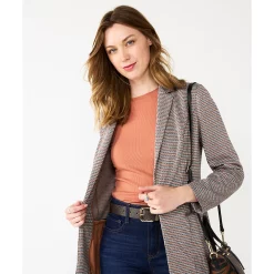 Women's Nine West Relaxed Blazer -Cuddl Duds SHOP 4951623 Mocha Frosting Plaid