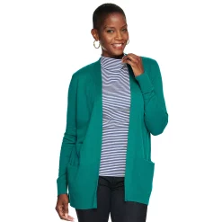Women's Croft & Barrow® Classic Ribbed Open-Front Cardigan -Cuddl Duds SHOP 4959669 Green