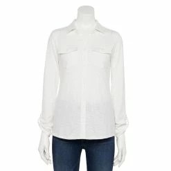 Women's Croft & Barrow® Soft Roll-Tab Shirt -Cuddl Duds SHOP 4971863 White