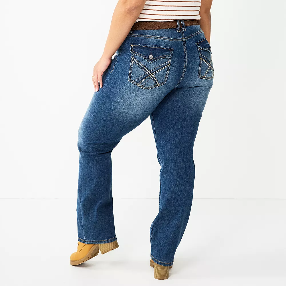 Juniors' Plus Size WallFlower Insta Stretch Legendary Slim Belted Bootcut Jeans 6 Juniors' Plus Size WallFlower Insta Stretch Legendary Slim Belted Bootcut Jeans - Image 6