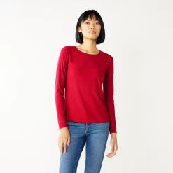 Women's Nine West Essential Soft-Spun Long Sleeve Crewneck Tee -Cuddl Duds SHOP 4994081 Cupid Bow Rib