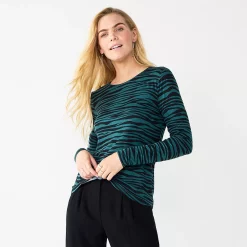 Women's Nine West Essential Soft-Spun Long Sleeve Crewneck Tee -Cuddl Duds SHOP 4994081 Green Zebra
