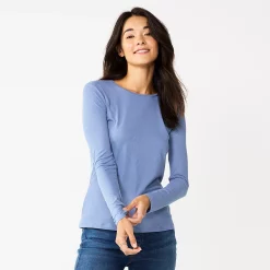 Women's Nine West Essential Soft-Spun Long Sleeve Crewneck Tee -Cuddl Duds SHOP 4994081 Harper Blue Rib