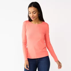 Women's Nine West Essential Soft-Spun Long Sleeve Crewneck Tee -Cuddl Duds SHOP 4994081 Marine Coral Rib