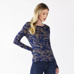 Women's Nine West Essential Soft-Spun Long Sleeve Crewneck Tee -Cuddl Duds SHOP 4994081 Navy Vine Floral