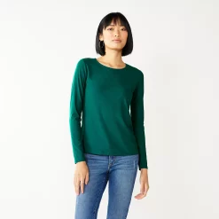 Women's Nine West Essential Soft-Spun Long Sleeve Crewneck Tee -Cuddl Duds SHOP 4994081 Night Tide Rib