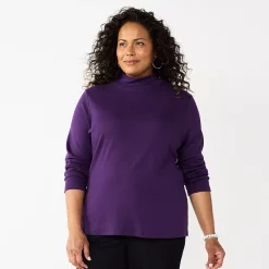 Plus Size Croft & Barrow® Essential Mockneck Top -Cuddl Duds SHOP 5035951 Black Berry Cordial