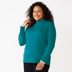 Plus Size Croft & Barrow® Essential Mockneck Top -Cuddl Duds SHOP 5035951 Night Life Teal