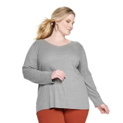 Plus Size Croft & Barrow® Essential V-Neck Top -Cuddl Duds SHOP 5036908 Lead Heather