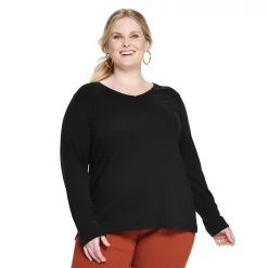 Plus Size Croft & Barrow® Essential V-Neck Top -Cuddl Duds SHOP 5036908 Mineral Black