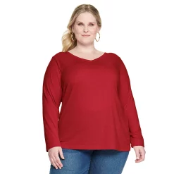 Plus Size Croft & Barrow® Essential V-Neck Top -Cuddl Duds SHOP 5036908 Red