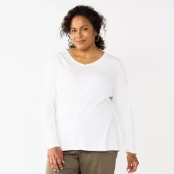 Plus Size Croft & Barrow® Essential V-Neck Top -Cuddl Duds SHOP 5036908 White