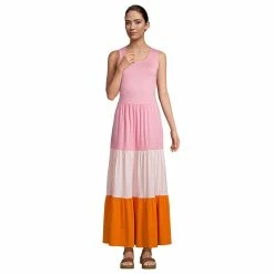 Women's Lands' End Tiered Sleeveless Maxi Dress -Cuddl Duds SHOP 5066875 Orange Colorblock