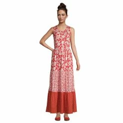 Women's Lands' End Tiered Sleeveless Maxi Dress -Cuddl Duds SHOP 5066875 Red Lotus Floral