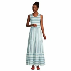 Women's Lands' End Tiered Sleeveless Maxi Dress -Cuddl Duds SHOP 5066875 Teal Nautical Stripe