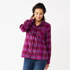 Women's Croft & Barrow® The Extra Soft Plaid Flannel Shirt -Cuddl Duds SHOP 5069612 Berry Plaid