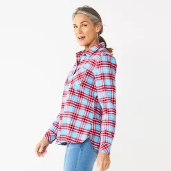 Women's Croft & Barrow® The Extra Soft Plaid Flannel Shirt -Cuddl Duds SHOP 5069612 Blue Red Plaid