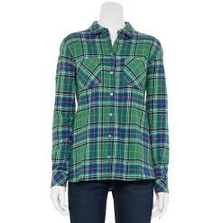 Women's Croft & Barrow® The Extra Soft Plaid Flannel Shirt -Cuddl Duds SHOP 5069612 Green Navy Plaid