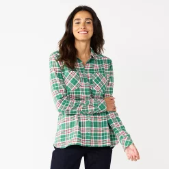 Women's Croft & Barrow® The Extra Soft Plaid Flannel Shirt -Cuddl Duds SHOP 5069612 Green Plaid