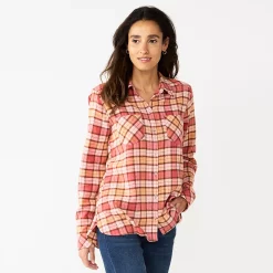 Women's Croft & Barrow® The Extra Soft Plaid Flannel Shirt -Cuddl Duds SHOP 5069612 Pink Plaid