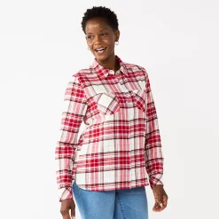 Women's Croft & Barrow® The Extra Soft Plaid Flannel Shirt -Cuddl Duds SHOP 5069612 Red Plaid