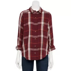 Juniors' SO® Adaptive Magnetic Woven Shirt -Cuddl Duds SHOP 5080531 Burg Plaid