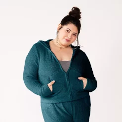 Juniors' Plus Size SO® Cozy Zip Hoodie -Cuddl Duds SHOP 5156039 Beaufort Blue