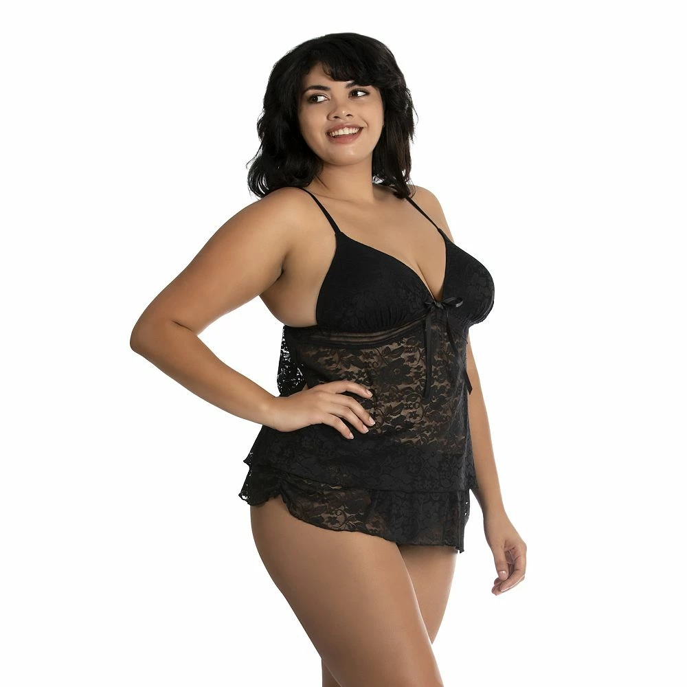 Plus Size Lilac+London Stretch Lace Cami & Skirted Panty Set 3 Plus Size Lilac+London Stretch Lace Cami & Skirted Panty Set - Image 3