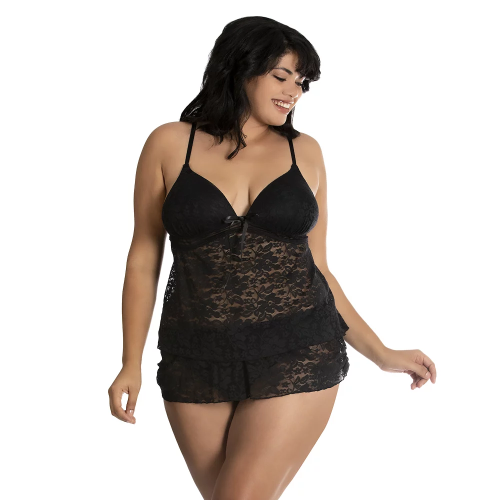 Plus Size Lilac+London Stretch Lace Cami & Skirted Panty Set 4 Plus Size Lilac+London Stretch Lace Cami & Skirted Panty Set - Image 4