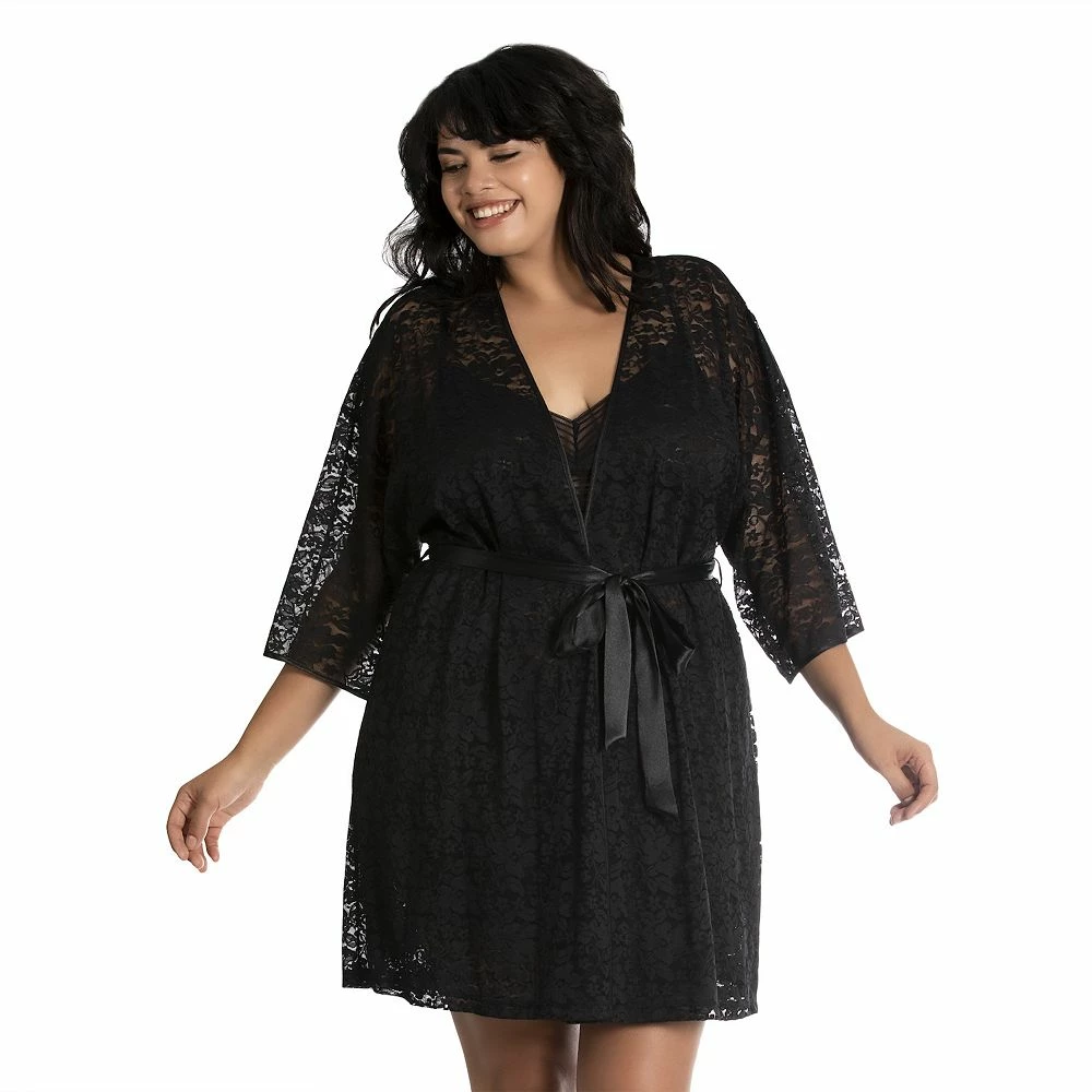 Plus Size Lilac+London Stretch Lace Wrap Robe 4 Plus Size Lilac+London Stretch Lace Wrap Robe - Image 4