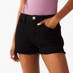 Juniors' SO® High-Rise Shortie Shorts -Cuddl Duds SHOP 5204497 Frayed Black
