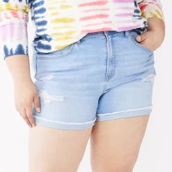 Juniors' Plus Size SO® High Rise Midi Shorts -Cuddl Duds SHOP 5211026 Light Destructed