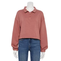 Juniors' SO® Long Sleeve Fleece Polo 16 Juniors' SO® Long Sleeve Fleece Polo -Cuddl Duds SHOP 5212309 Shabby Mauve