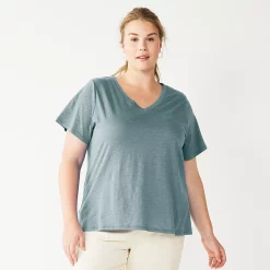 Plus Size Sonoma Goods For Life® Everyday V-Neck Tee -Cuddl Duds SHOP 5232140 Desoto Blue