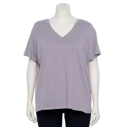 Plus Size Sonoma Goods For Life® Everyday V-Neck Tee -Cuddl Duds SHOP 5232140 Glazed Berry