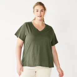 Plus Size Sonoma Goods For Life® Everyday V-Neck Tee -Cuddl Duds SHOP 5232140 Olive Night