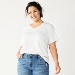 Plus Size Sonoma Goods For Life® Everyday V-Neck Tee -Cuddl Duds SHOP 5232140 Vital White